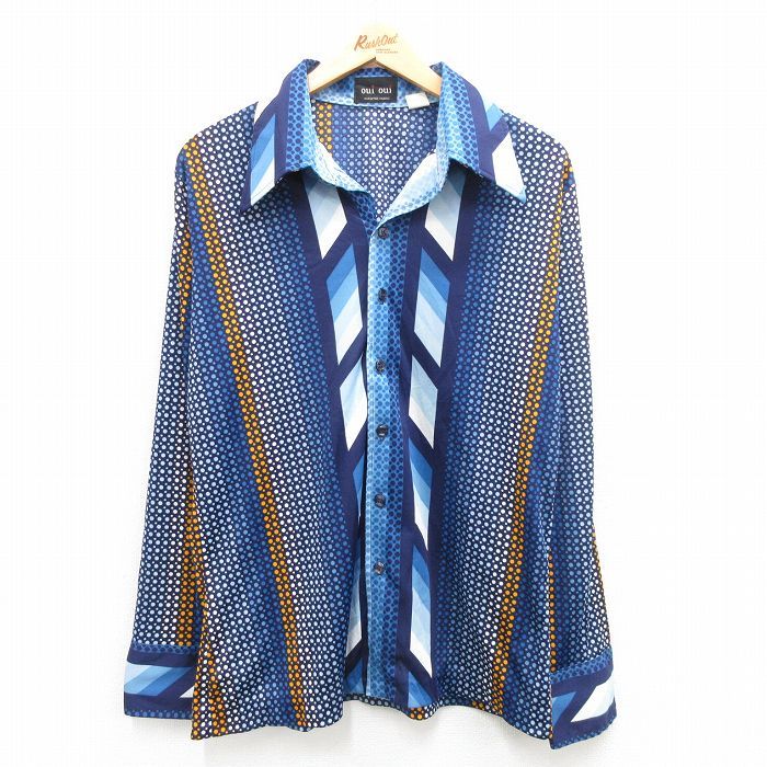L/古着 長袖 シャツ メンズ 開襟 オープンカラー 紺他 ネイビー 24jun04 中古 トップス