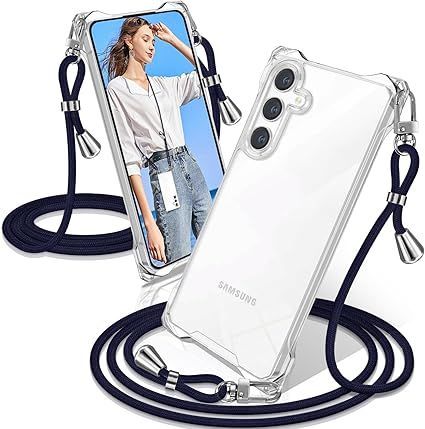 Samsung Galaxy A54 5G ケース クリア ショルダー 耐衝撃 ギャラクシーA54 スマホケース SC-53D/SCG21 カバー 透明 織りストラップ付き 肩がけ 首掛け 紐付き 縄掛け シングルショルダーロープ 斜めがけ
