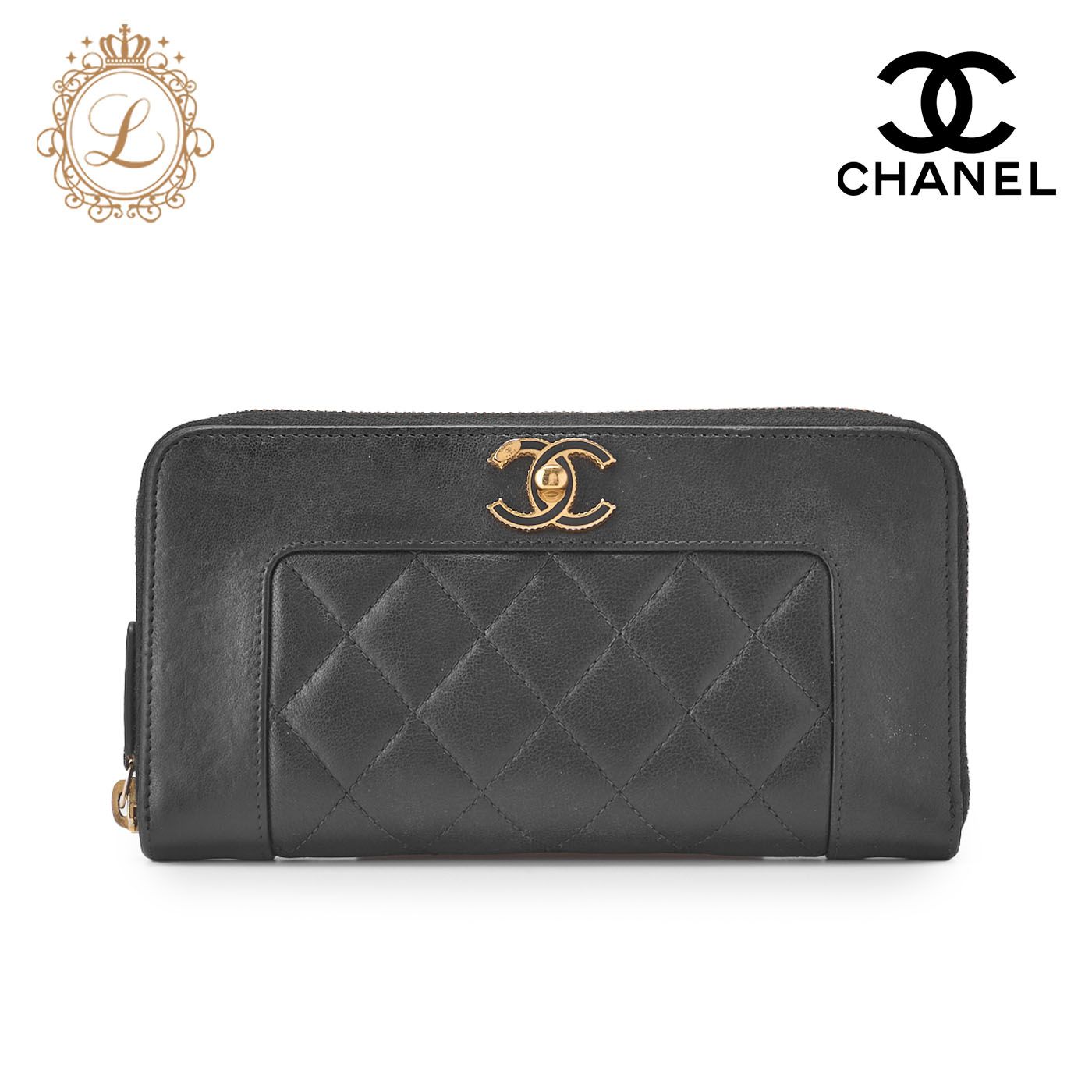CHANEL シャネル マトラッセ ラウンド長財布 ラムスキン 黒 CHANEL シャネル マトラッセ ラウンド長財布 ラムスキン 黒