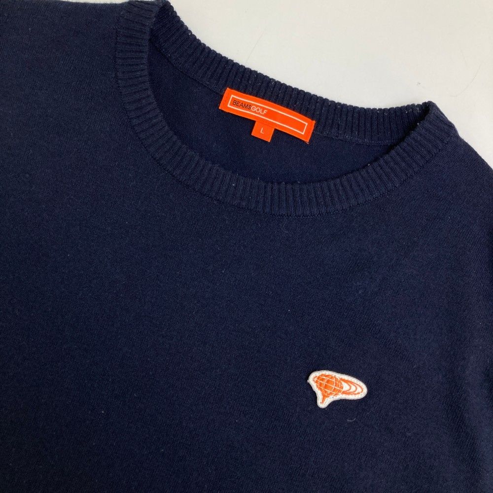 サイズ：L BEAMS GOLF ビームスゴルフ  クルーネック 長袖ニットセーター  ネイビー系 [240101417184] ゴルフウェア レディース ストスト BEAMS GOLF ビームスゴルフ クルーネック 長袖ニットセーター