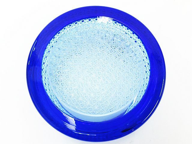 江戸切子 門脇硝子加工所 中鉢 ブルー 青 直径約16cm 共箱付き Z005