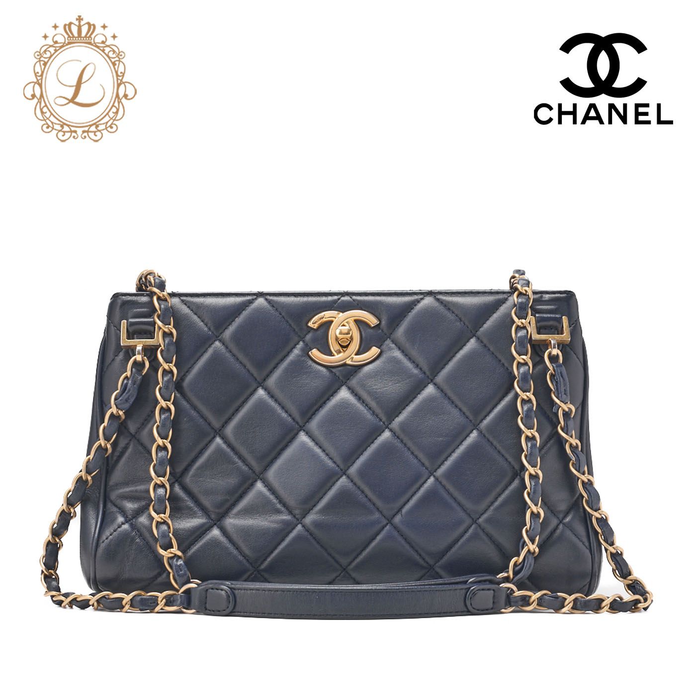 CHANEL シャネル チェーンショルダー マトラッセ ビコローレ カーフスキン ネイビー ゴールド金具 レディースバッグ ブランド 送料無料