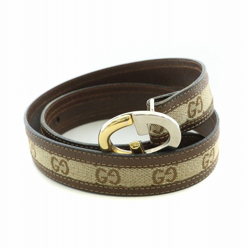 グッチ GUCCI ベルト GGキャンバス レザー ロゴ 70/28 茶 ブラウン 