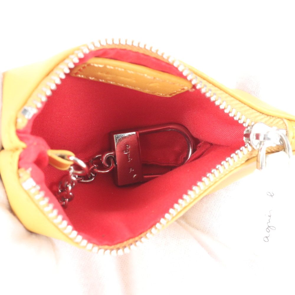 agnes bコインケース イエロー 美品 アニエスベー イエロー レザー コインケース 小銭入れ キー