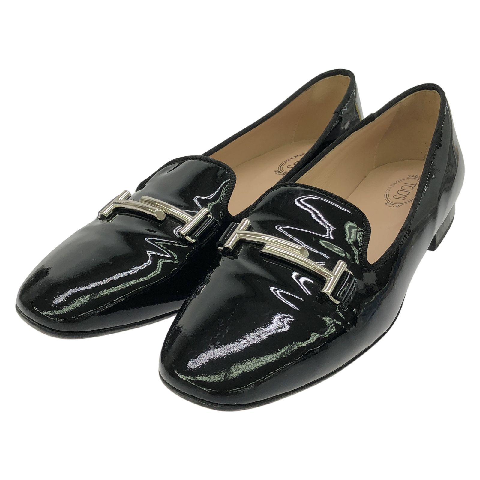 TOD'S トッズ フラットシューズ ブラック エナメルレザー ダブルT