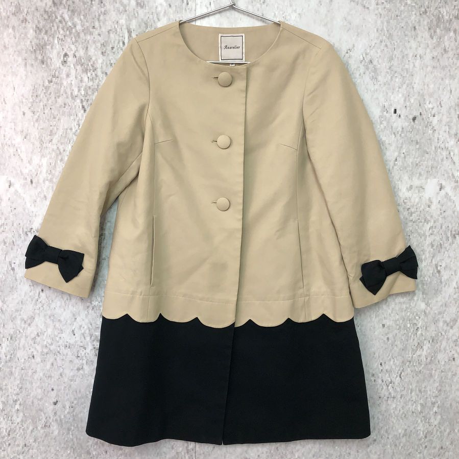アナトリエ コート　サイズ38 Anatelier アナトリエ バイカラー ノーカラー コート ベージュ