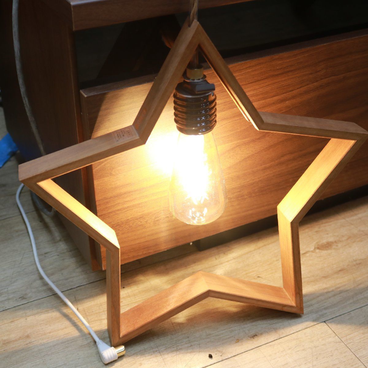 星形ペンダントライト＋木製コードリール - 照明