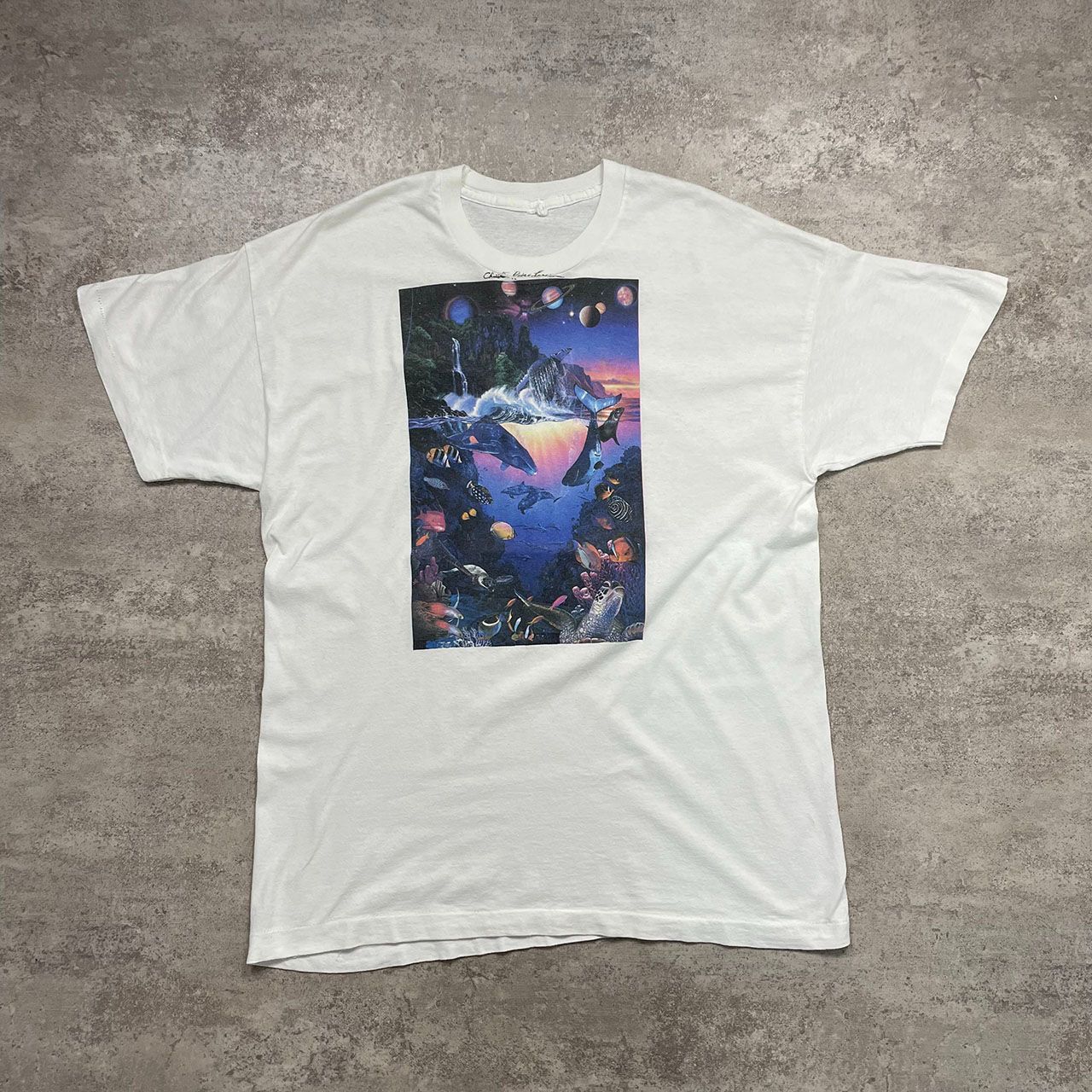 90s ラッセン アートTシャツ 海 洋柄 イルカ 宇宙 ホエール XL