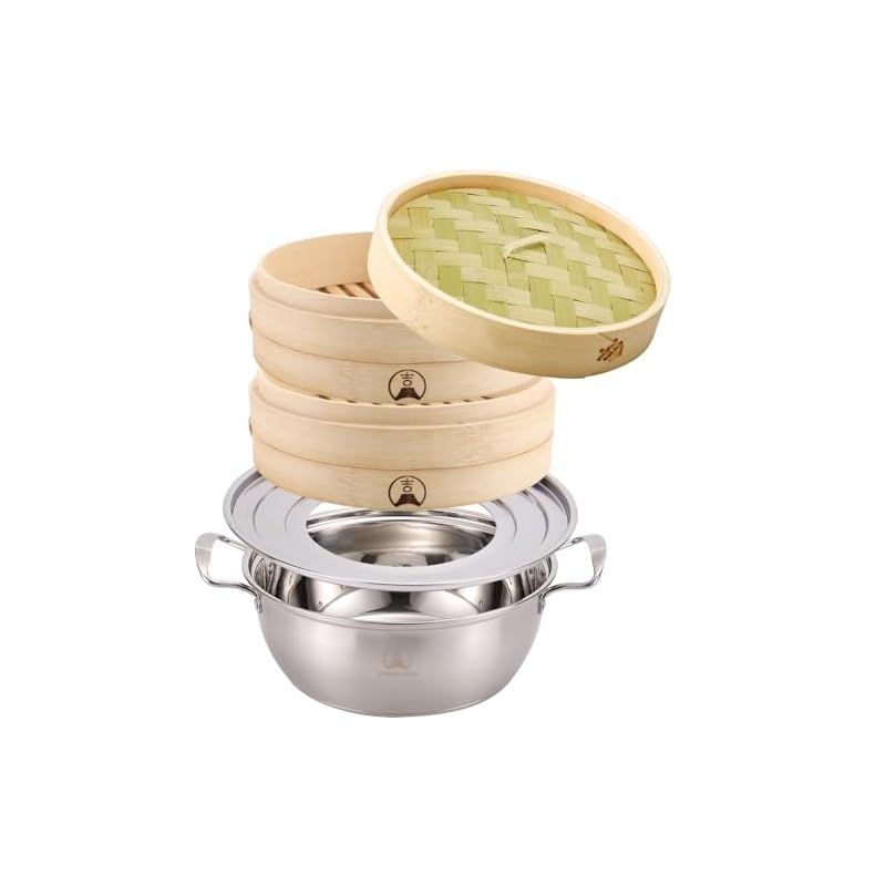 吉冨士工芸 竹せいろ 2段 セット 蒸し器 中華 せいろ セイロ シート20枚付 24cm鍋付き