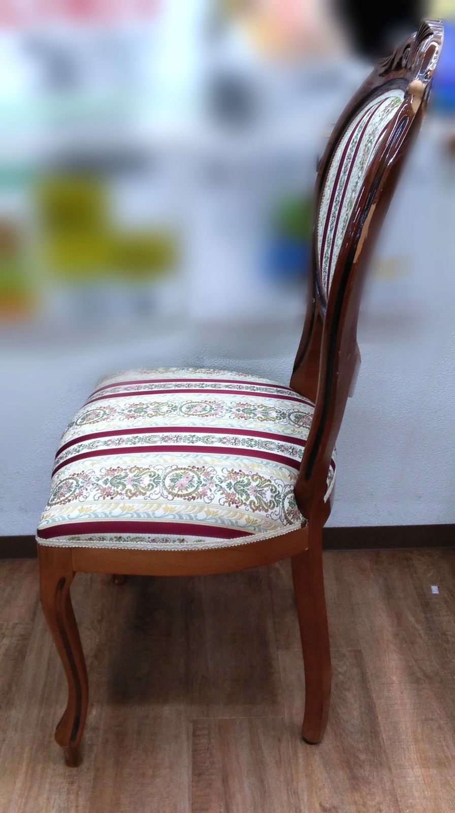 ダイニングチェア 猫脚 アンティーク風 木製フレーム ストライプ柄