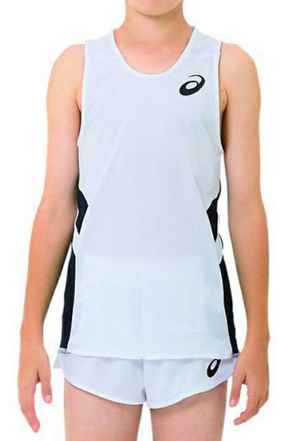 asics アシックス JR RUNNING SHIRT BホワイトxBK 160 2094A001 100 | スポーツ スポーツウェア 陸上 ランニング ジョギング マラソン ランニングシャツ トップス 汗処理機能 通気性 快適 キッズ ジュニア 
