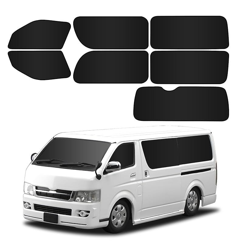 BLUESEATEC トヨタ ハイエース 200系 ワイドボディ 遮光 カーテン マグネット H16.8-現行 着脱簡単 車種 設計 車中泊 日除け 収納袋付き 7枚セット 1