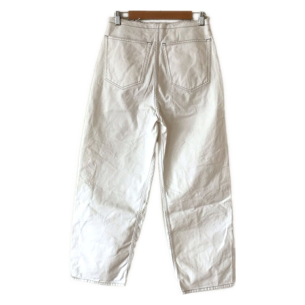 MM6 エムエムシックス ジーンズ サイズ40 XL レディース - 白 フルレングス|ダメージ加工|ボタンフライ