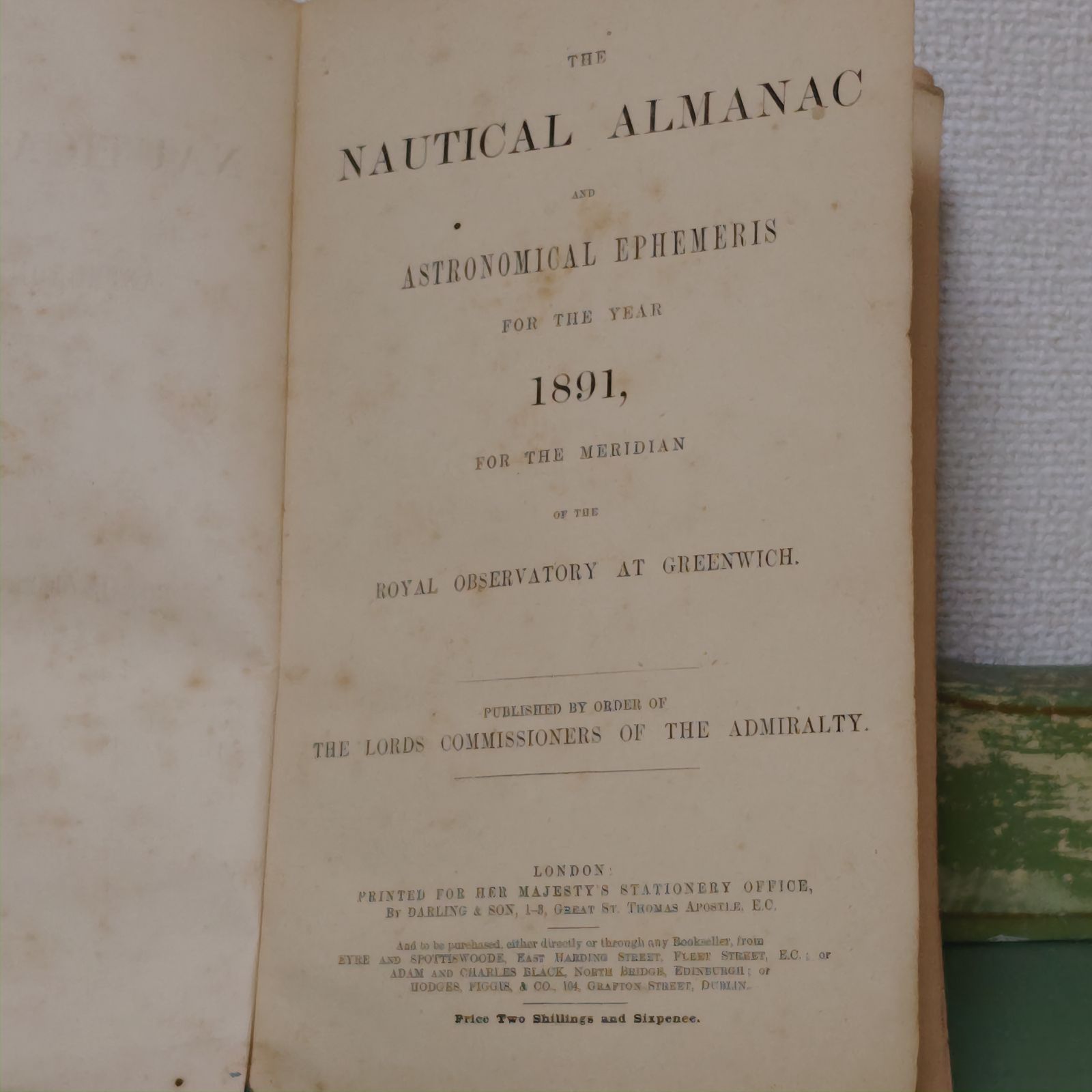 古本】航海年鑑 NAUTICAL ALMANAC 1891 グリニッチ天文台 ASTRONOMICAL