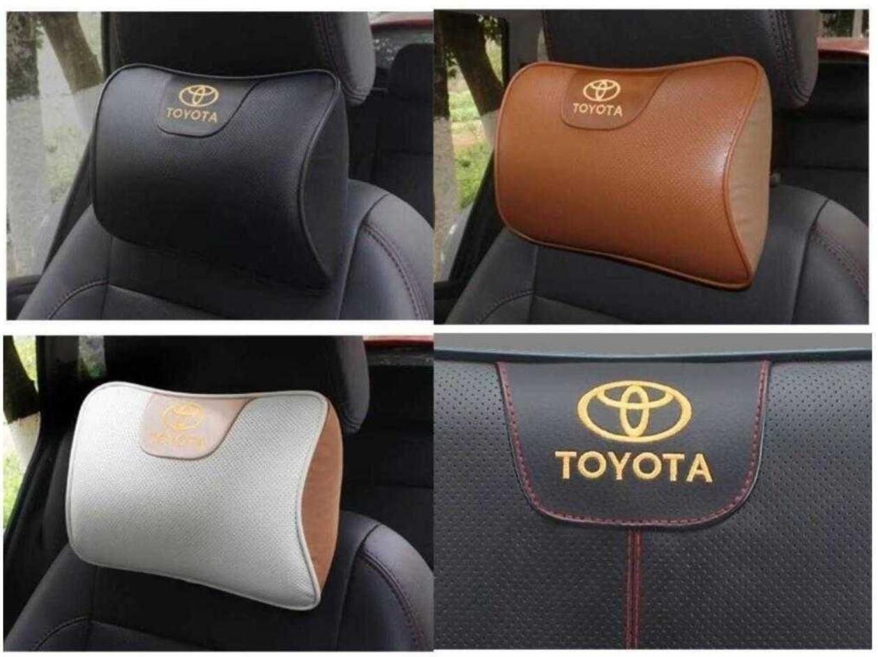 新作 トヨタ 刺繍ロゴ入り 車用記憶 低反発 ネックパッド 2個 レザー牛革製 ヘッドレスト ピローパッド 首用クッション