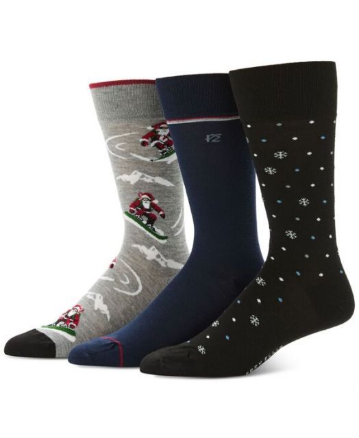 送料無料 ペリーエリス メンズ 靴下 アンダーウェア Men s 3pk. Mixed Patterned Socks SANTA SNOWBOARD