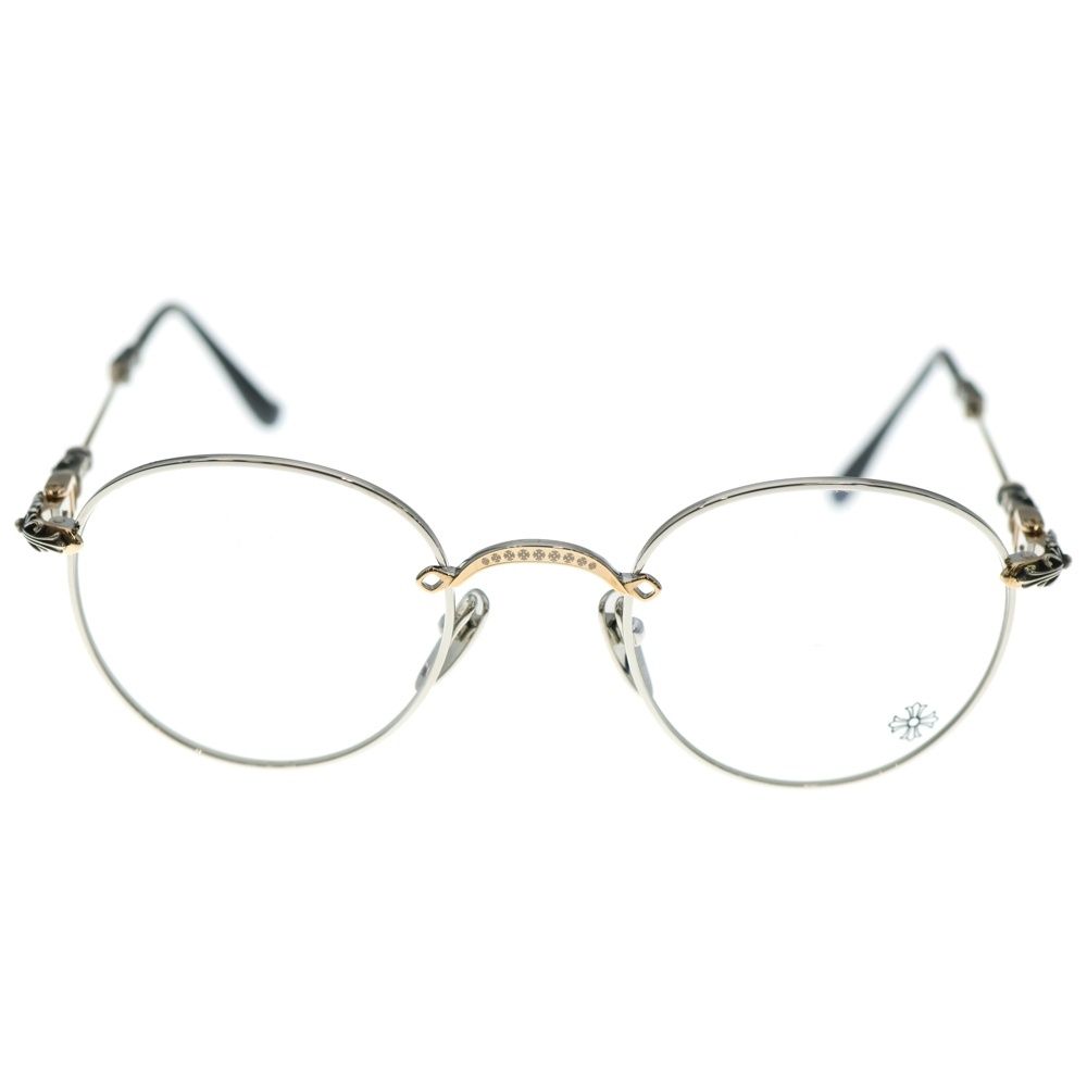 CHROME HEARTS クロムハーツ BUBBA-A クロステンプル メタルフレームラウンドサングラス アイウェア 眼鏡 シルバー ブラック