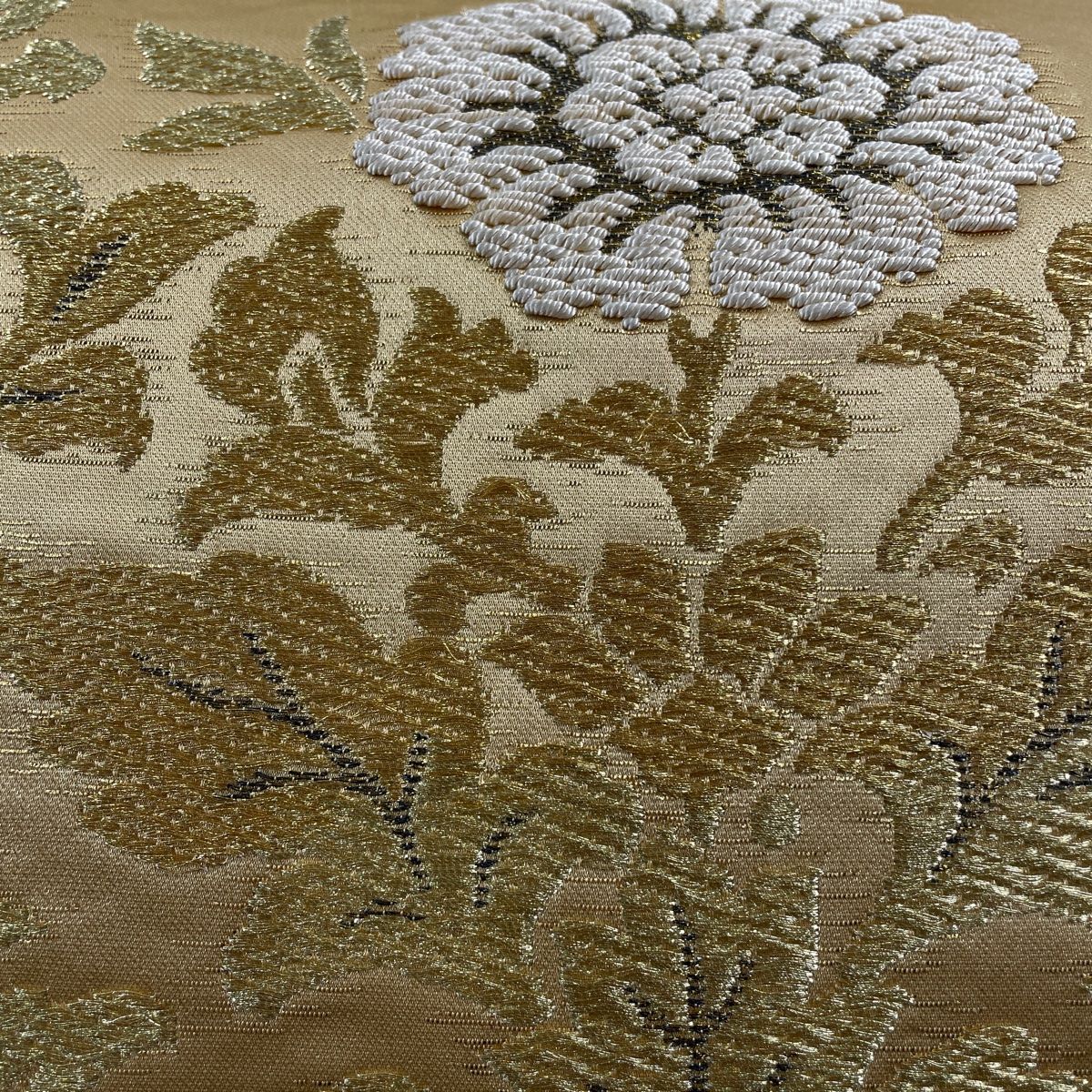 袋帯 美品 名品 花井幸子 落款 草花 金糸 刺繍 金色 六通 正絹