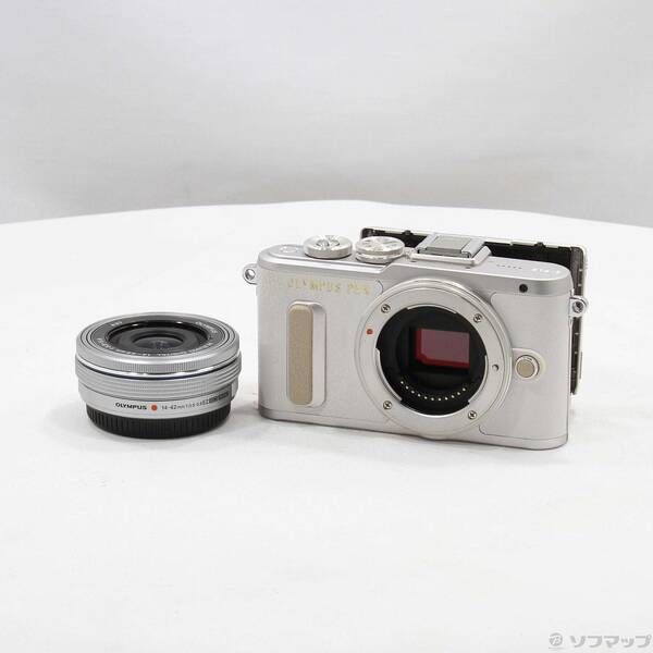 中古品〕 PEN E-PL8 14-42mm EZ レンズキット ホワイト【295】 レバー