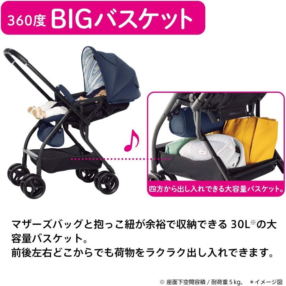 極美品Aprica A型ベビーカー ルンルン ネイビー 2129309