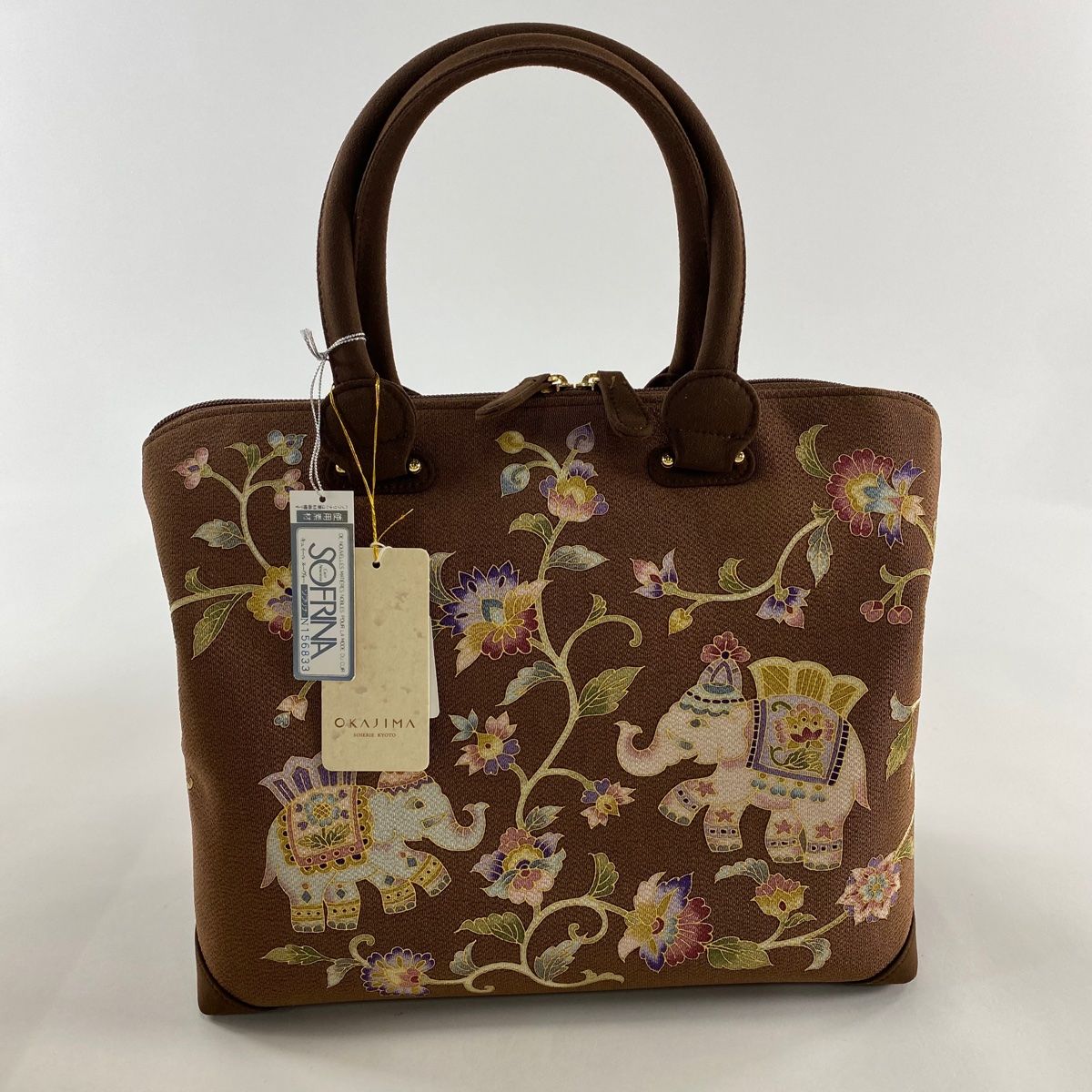 和装バッグ 美品 逸品 OKAJIMA 共箱付 象 花唐草 金彩 正絹 和装小物