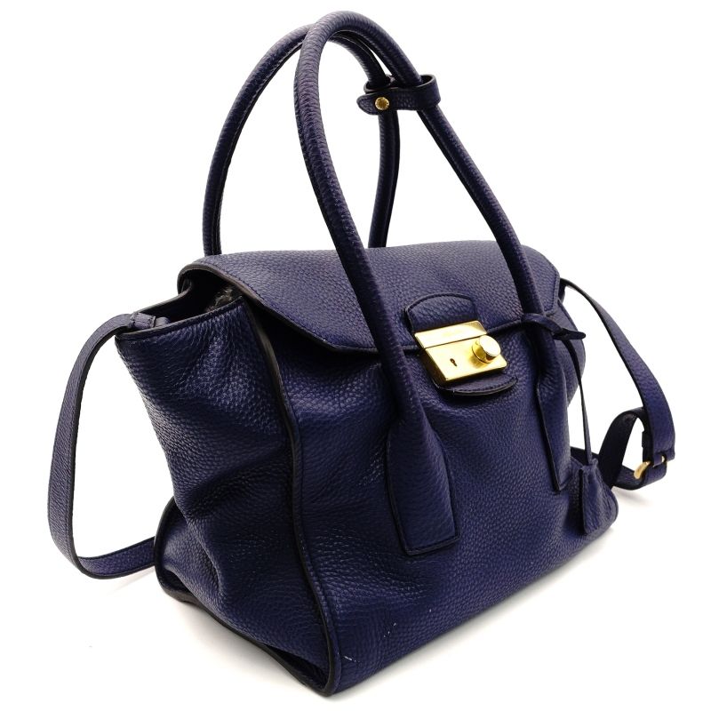 プラダ PRADA ハンドバッグ レザー ブルー 2way クロスボディ 青 ゴールド金具 7-7-1089