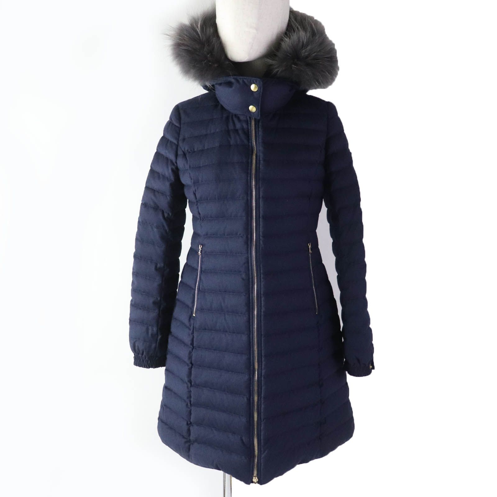 美品☆TATRAS タトラス 21AW LTAT21A4581 CIMA チマ Rライン ウール シルク混 ラクーンファー・フード付 ZIP UP  ダウンコート ネイビー 01 レディース