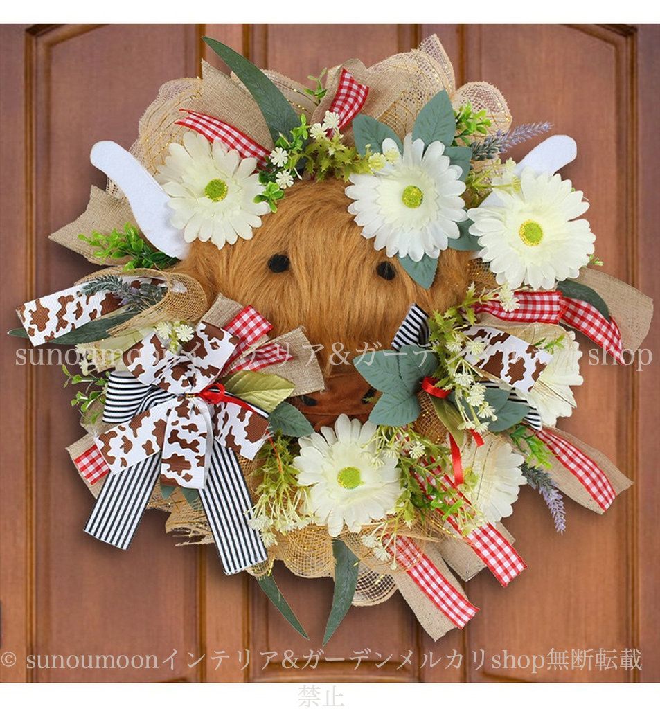 インテリア 雑貨 ドア 8-14 花 ガーデンインテリア お洒落 庭 庭の装飾 フラワー フェイク ガーデン ガーデニング エレガント 壁掛け お洒落 ガーデン グリーン 牛 かわいい ガーデンオーナメント おしゃれ ガーデン雑貨 リース
