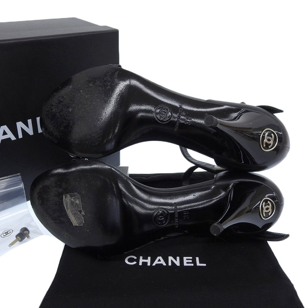 CHANEL シャネル 美品 レザー ココマーク ヒール サンダル