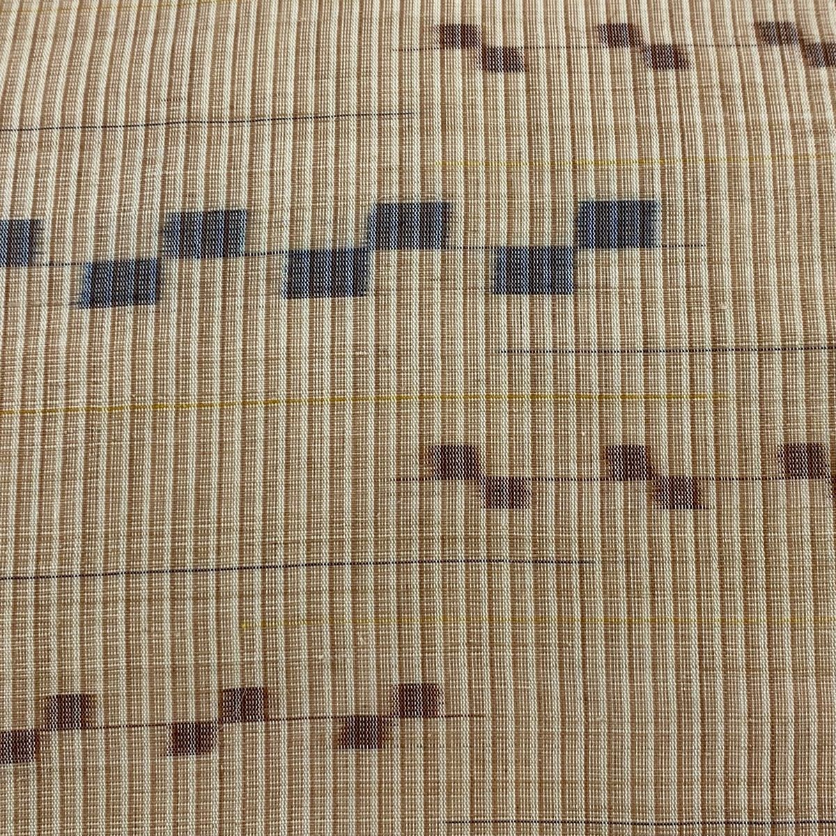 名古屋帯 美品 逸品 証紙 夏帯 八重山上布 幾何学模様 縞 薄茶色 麻  