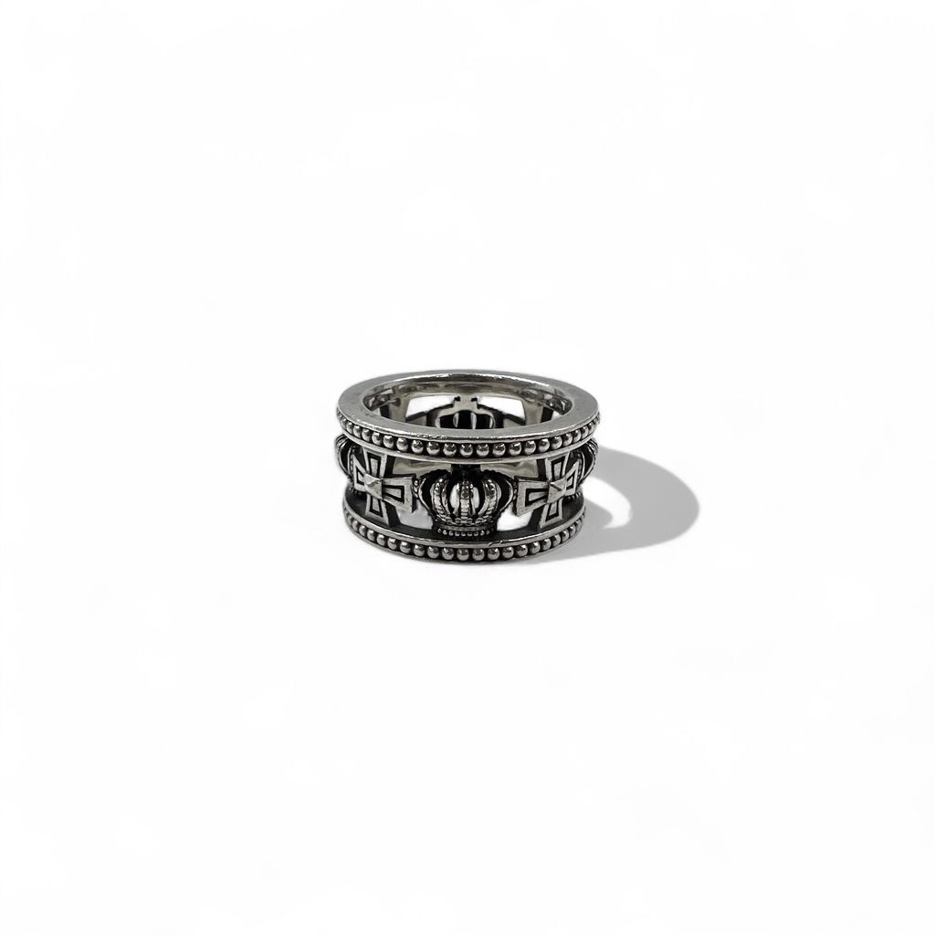Justin Davis クラウン 王冠 アイアンクロス リング 指輪 18号 シルバー 925 MEDIEVAL WEDDING BAND