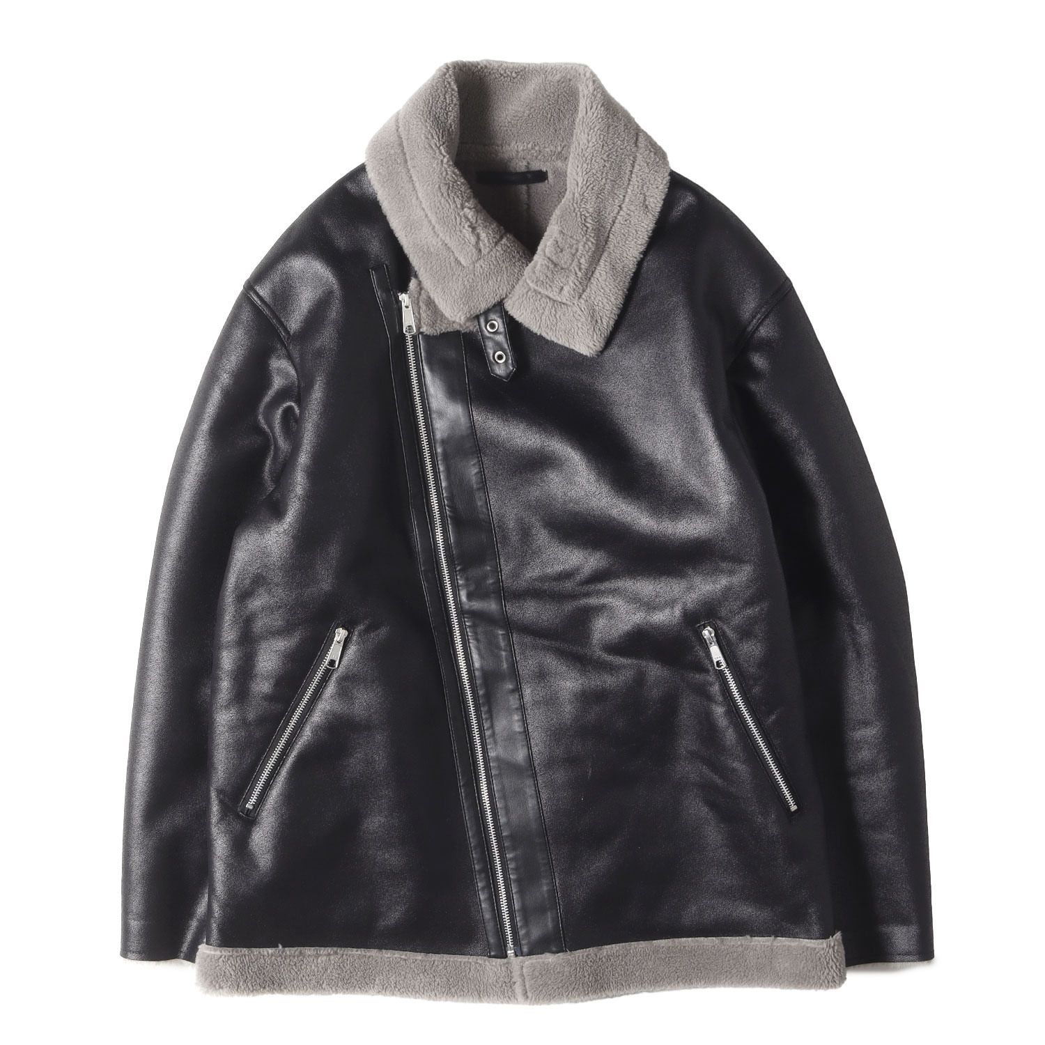 TAKEO KIKUCHI タケオキクチ ジャケット ブラック 黒 サイズ M フェイクムートン ライダースジャケット アウター ブルゾン 上着 メンズ