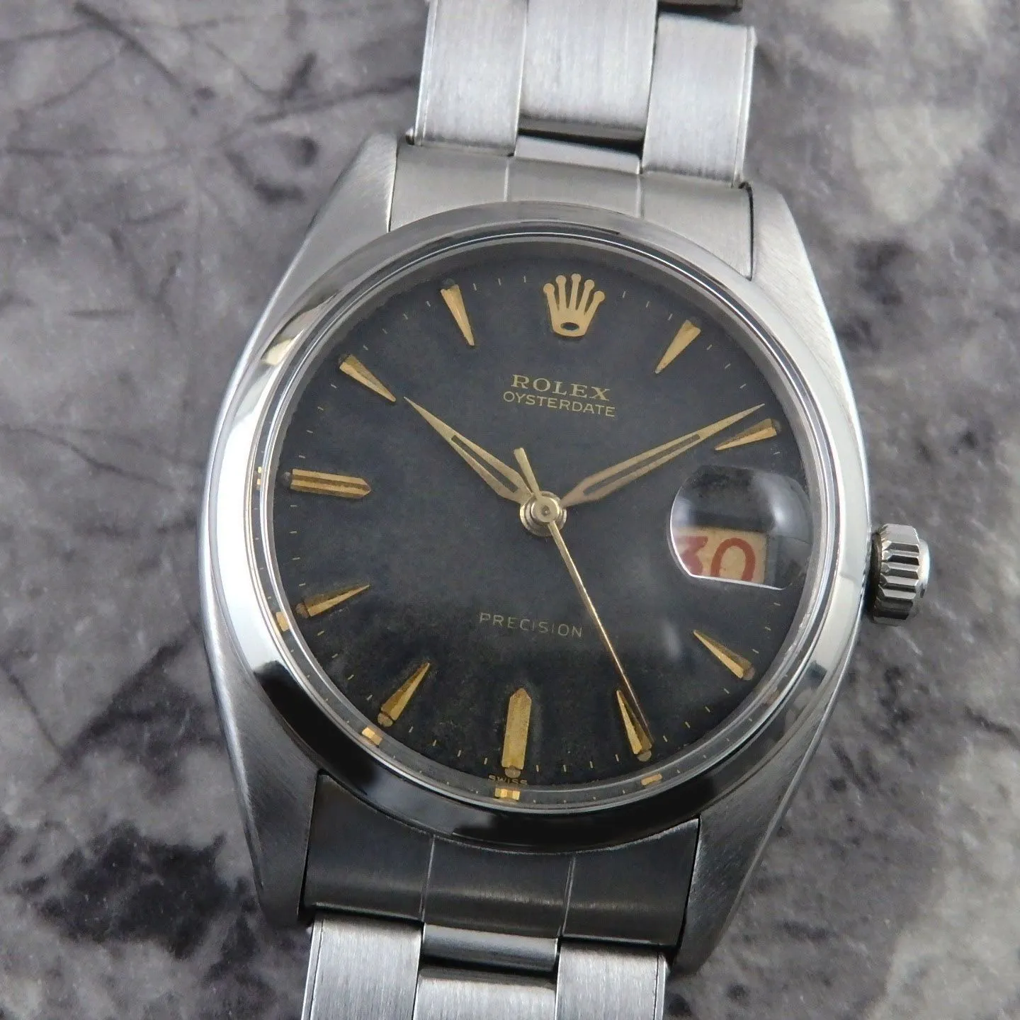 ロレックス オイスターデイト REF.6494 赤黒 カレンダー ブラックダイアル 黒文字盤 アルファハンド ヴィンテージ ROLEX 1956年製  | Shop at Mercari from Japan! | Buyee