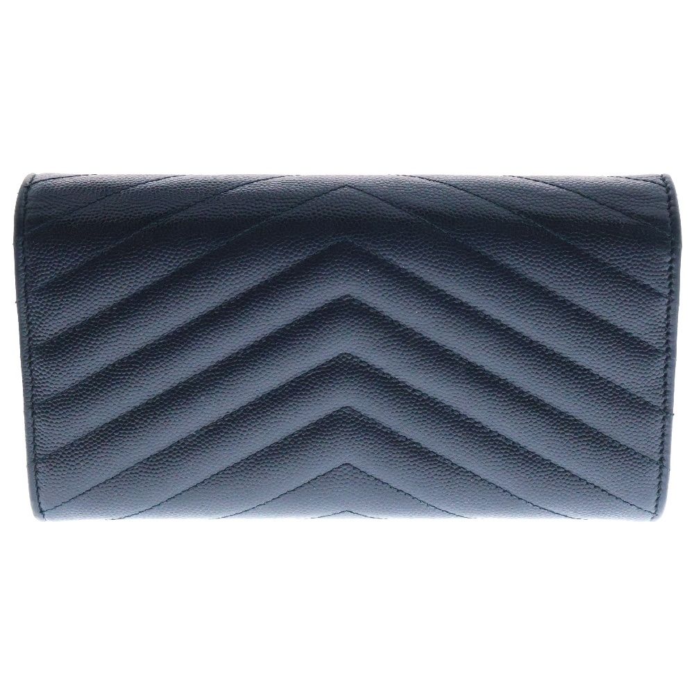 美品】サンローラン 長財布 ネイビー フラップ Vステッチ キャビア