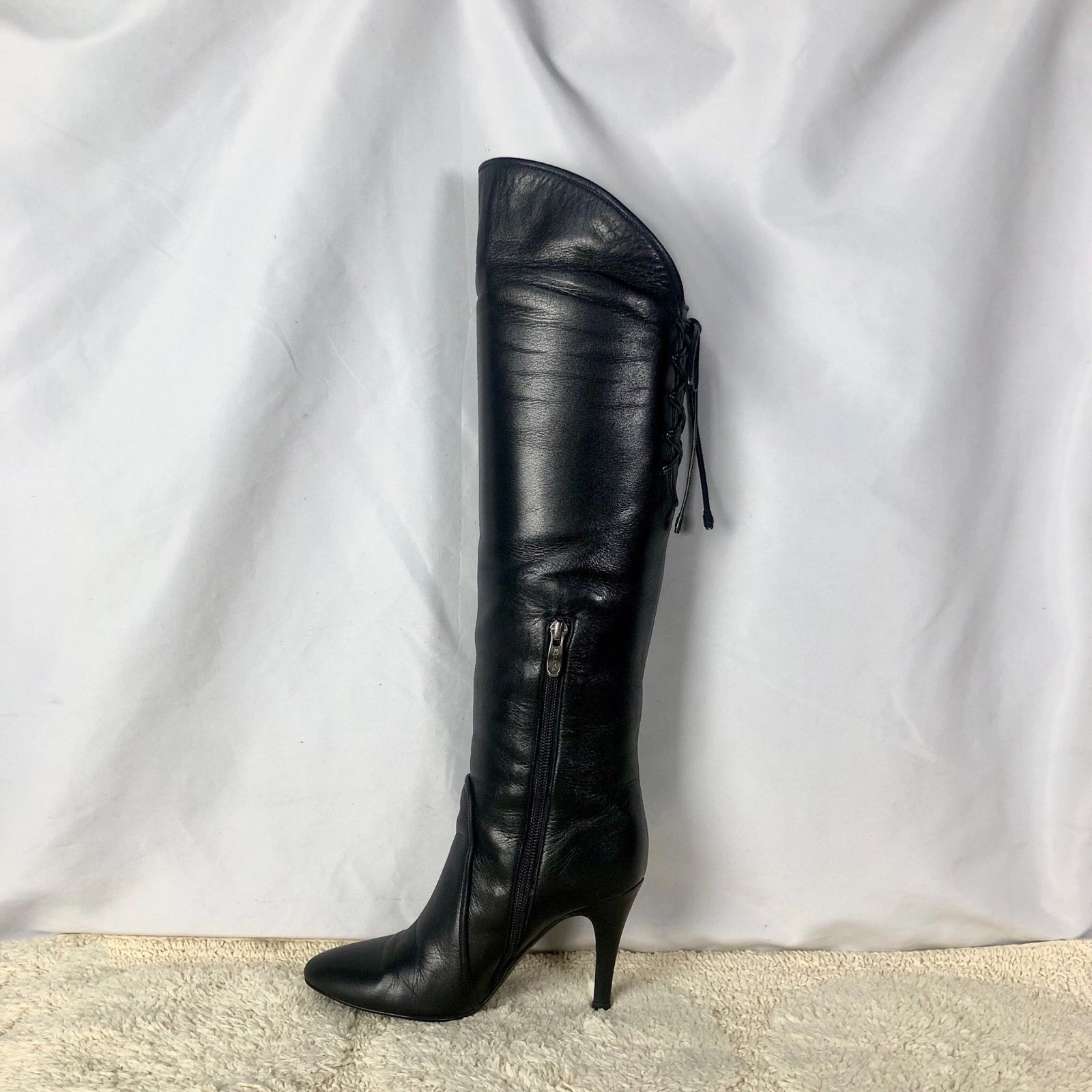 【極美品】◾️ダイアナ◾️ニーハイブーツ◾️ピンヒール◾️サイドジップ◾️レザー◾️ブラック DIANA レザー ニーハイブーツ ジップ ピンヒール 極美品 DIANA