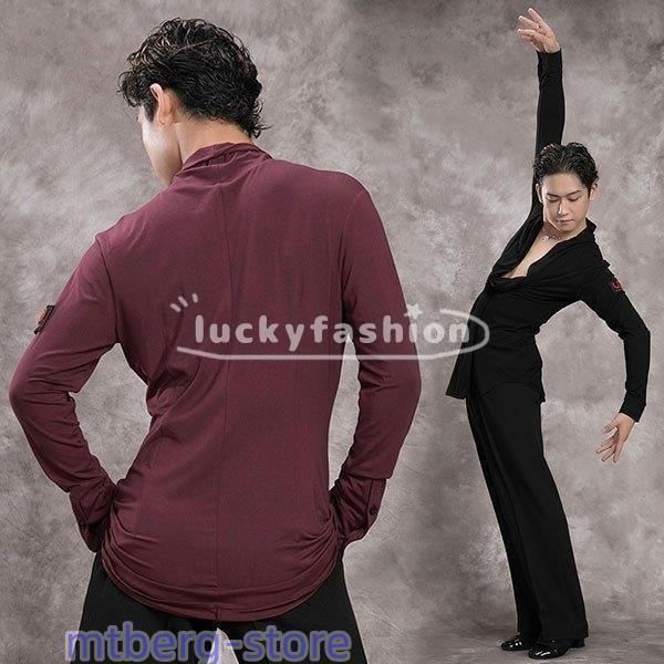 美品 社交ダンス衣装 ツーピースセット】ワインレッド×花柄 ブラウス