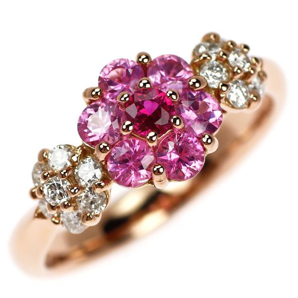 K18PG ルビー ピンクサファイア ダイヤモンド リング 0.06ct PS0.65ct