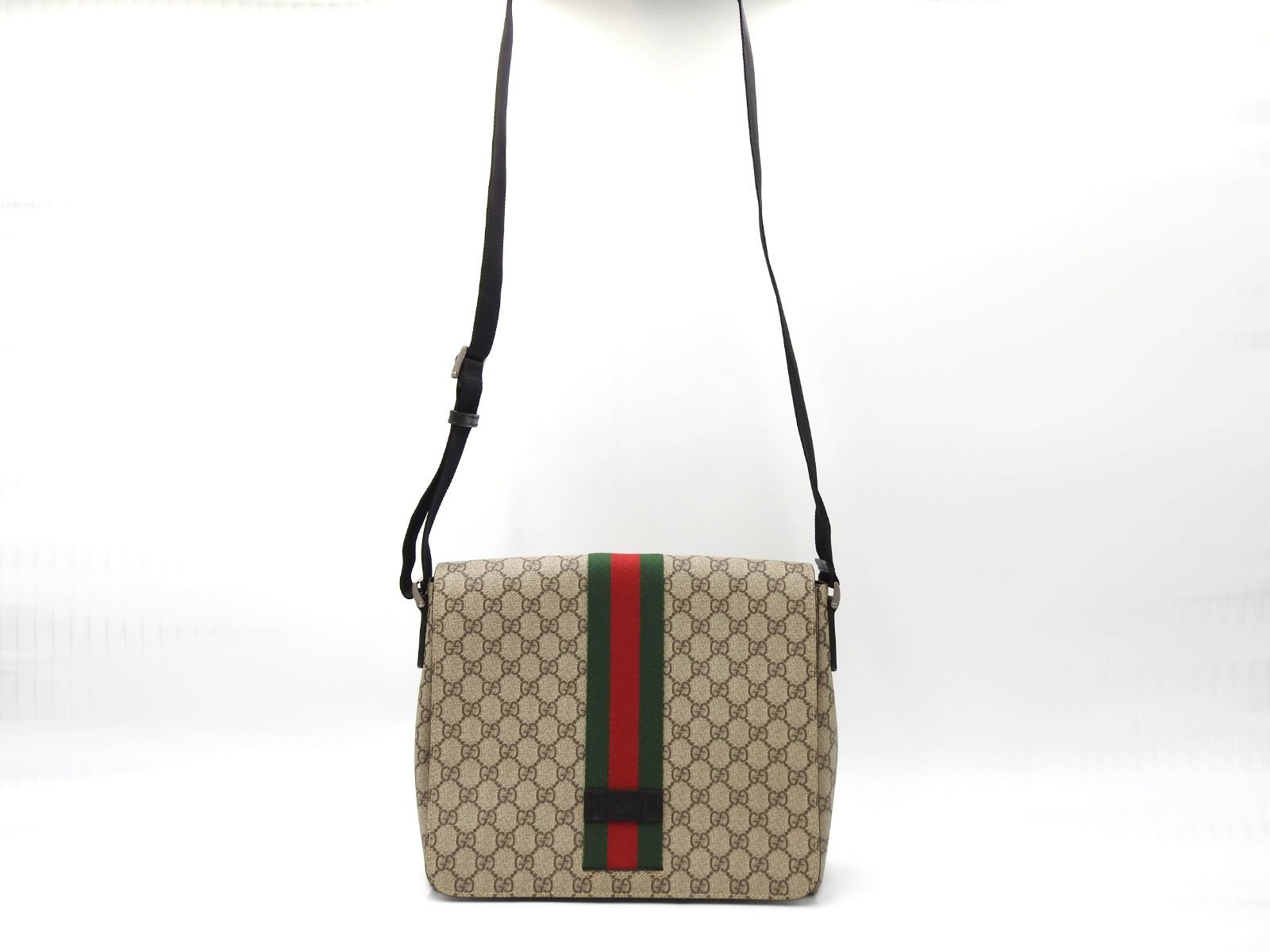 グッチ GGスプリーム シェリー ウェブ メッセンジャー 斜め掛け ショルダーバッグ PVC レザー ベージュ ブラック グリーン レッド 475432