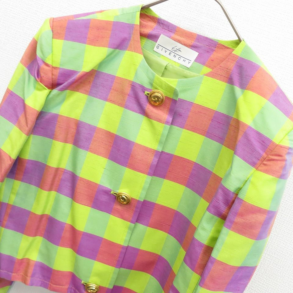 GIVENCHY Life レトロ チェック柄 ノーカラー ジャケット GIVENCHY Life レトロ チェック柄 ノーカラー ジャケット