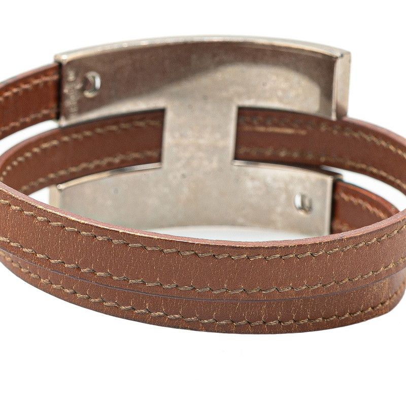 エルメス プスプス ブラウン シルバー レザー メタル レディース  