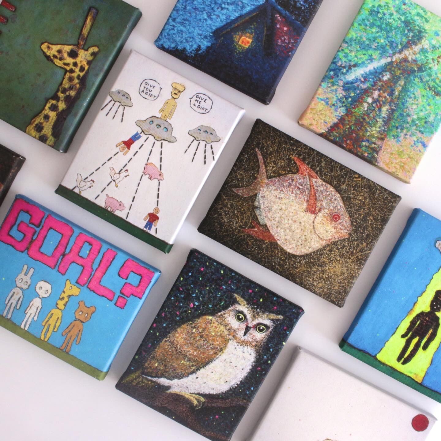 フクロウ】壁掛けのできる小さな絵画 ジクレー 版画 キャンバス