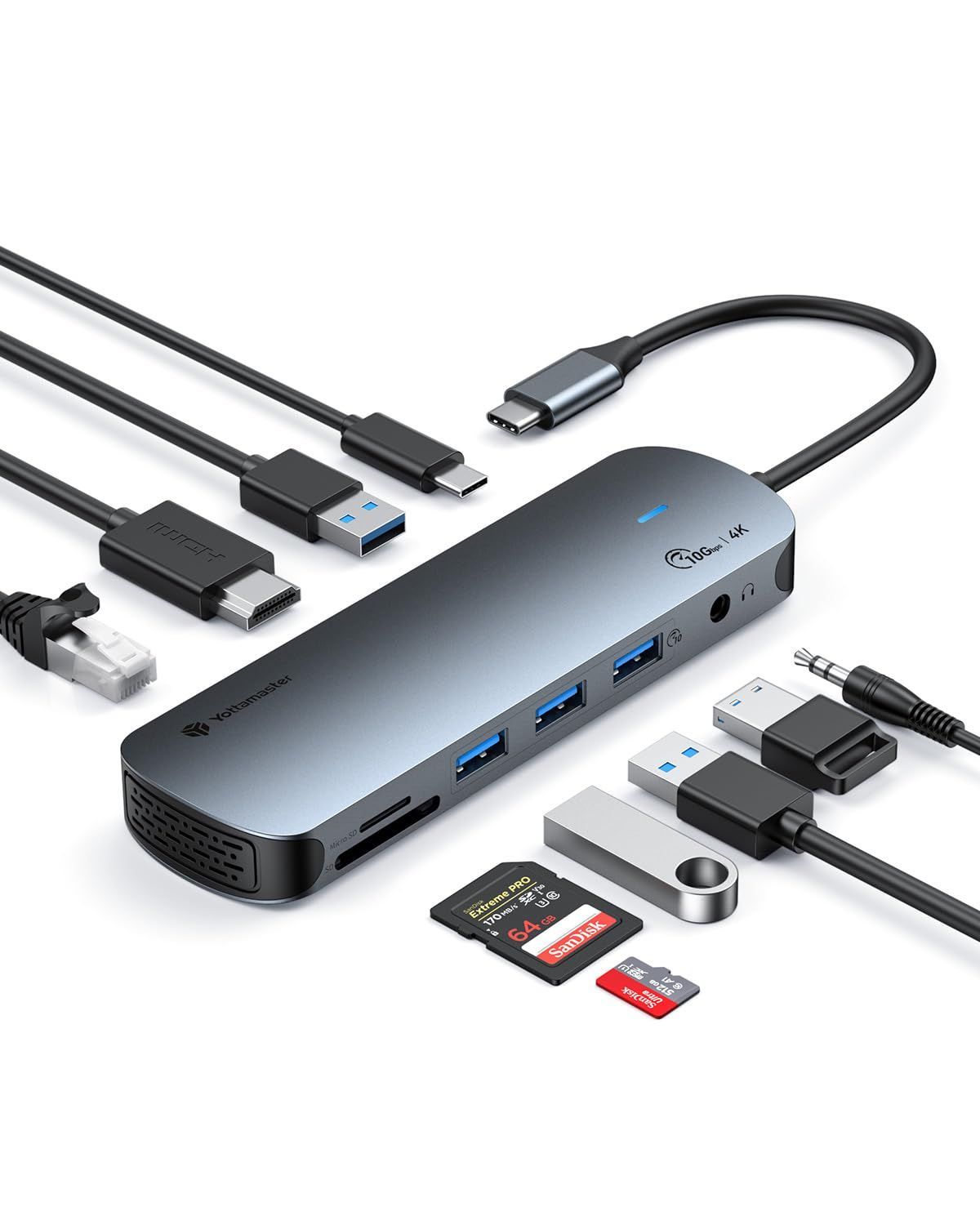【在庫処分】Gen2 USB-C3.2 超高速データ転送 Type-Cアダプター 3個10Gbpsのポート) 4K@60Hz HDMI出力 (10-IN-1 100W PD急速充電 Cハブ ギガビットイーサネットLAN ポート USB オーディオ SD/Mic