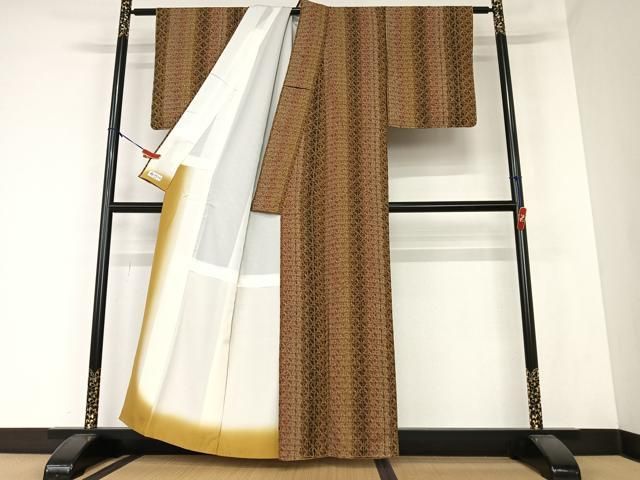 平和屋着物○上質な紬 絞り 縞 やまと誂製 反端付き 正絹 逸品