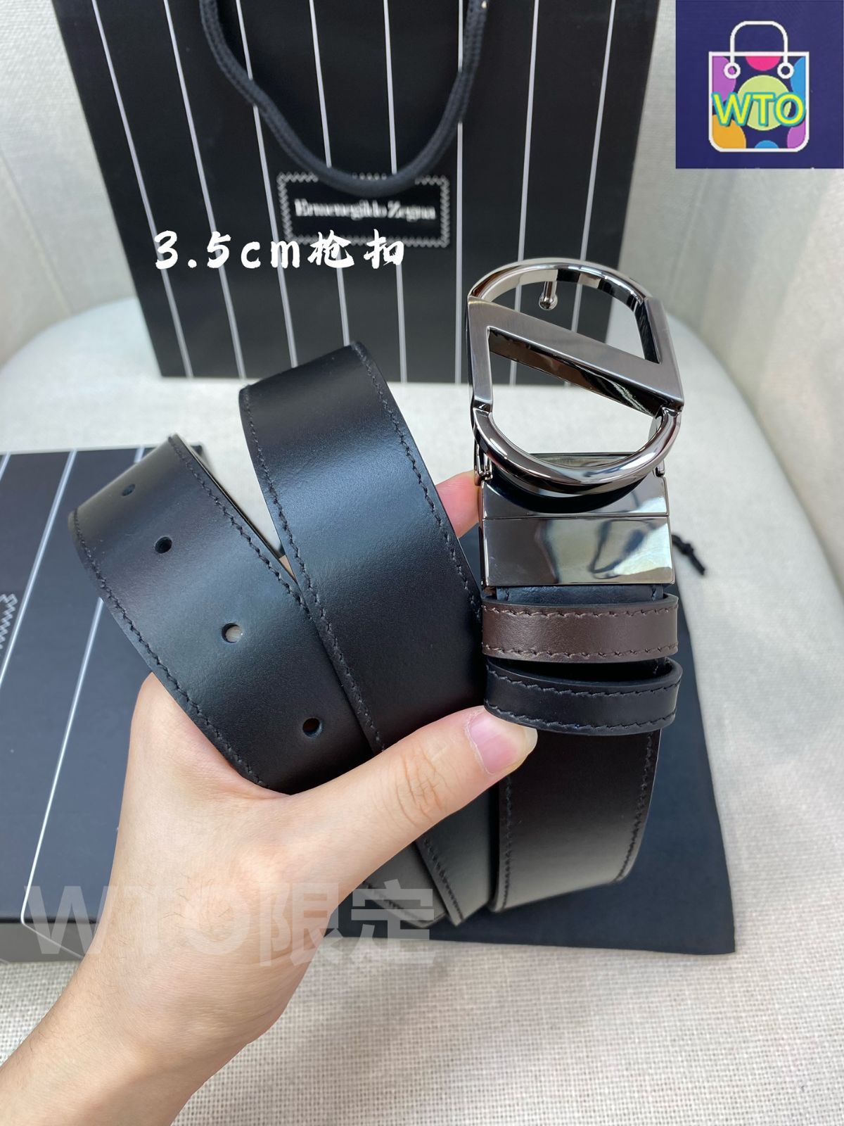 Ermenegildo Zegna ゼニア ベルト ビジネス レザー 黒 Zegna バックル