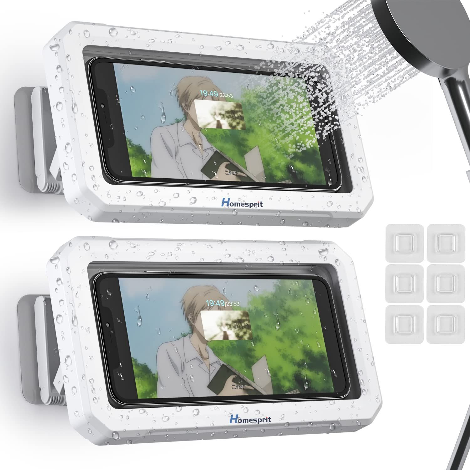 【在庫セール】Pack white) アップグレード)(2 防水ケース、シャワー電話ホルダー、防水壁マウント電話ケース、6.8インチ以下の電話用、360回転、角度調整可能、お風呂/キッチン/棚/浴室/トイ