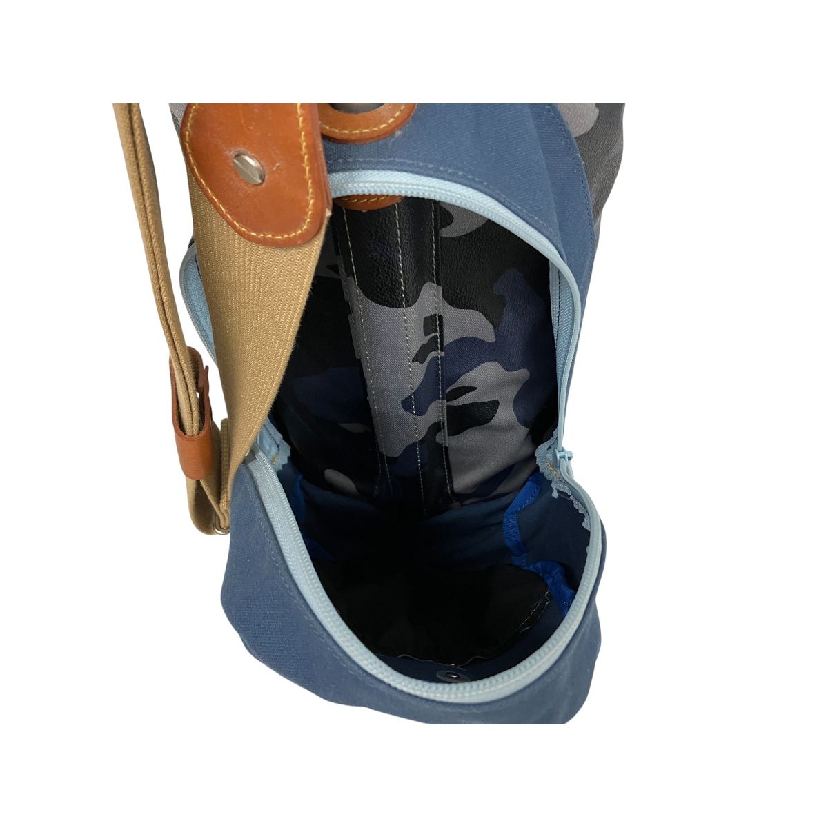 木の庄帆布 迷彩 ブルー キャディバッグ カンガルーポケット付き 6分割