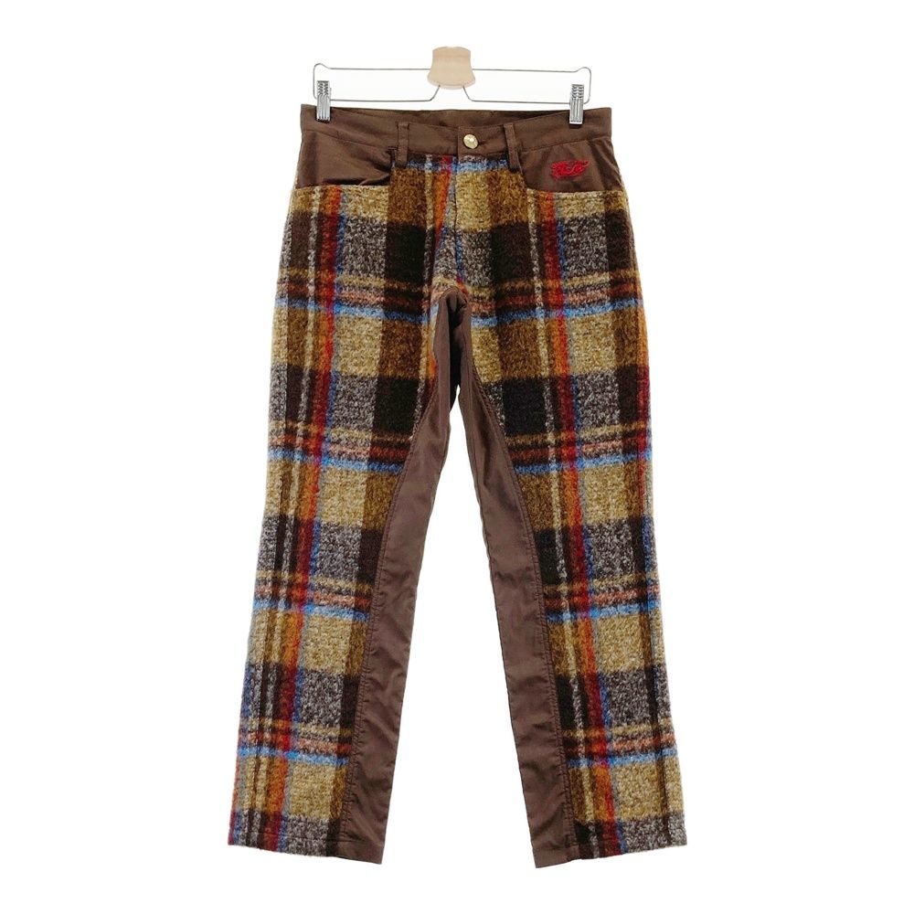 サイズ 2 DANCE WITH DRAGON ダンスウィズドラゴン 裏地付 ニット切替パンツ チェック柄 ブラウン系 240101483477 ゴルフウェア メンズ ストスト