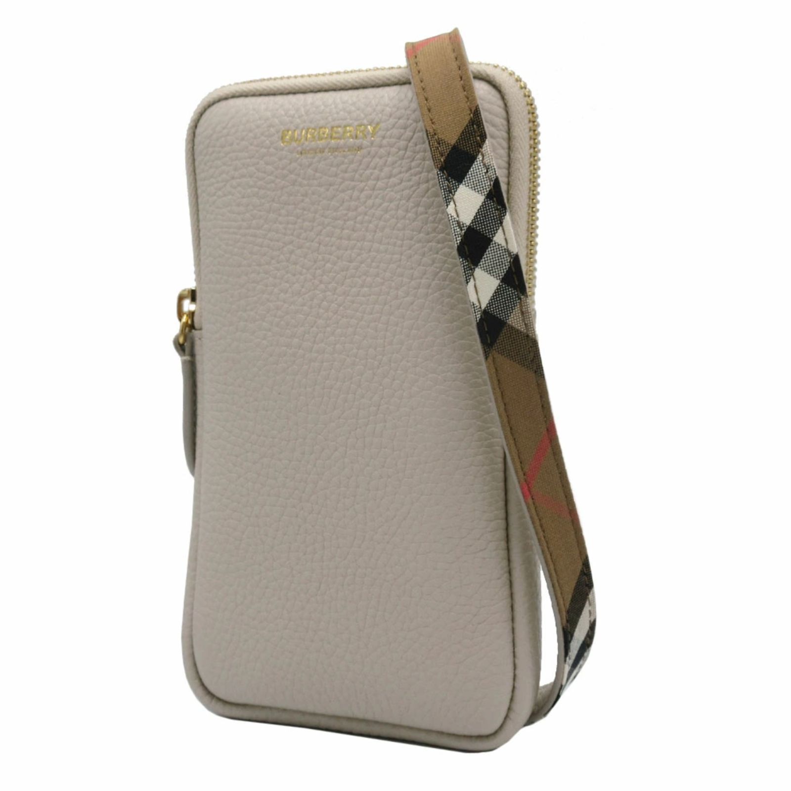 バーバリー BURBERRY PHONE POUCH レザー スマホショルダー フォンポーチ 斜め掛け 8104441 LIMESTONE アウトレット レディース