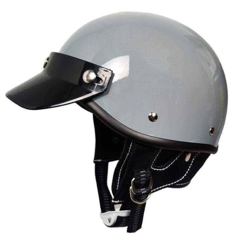 セメントグレー半キャップDOT認証半帽子ハーレーヘルメットハーフヘルメットバイザー付き男女兼用四季ヘルメットバイクヘルメット原付ヘルメット軽量Ｍ－XLサイズ選択可能