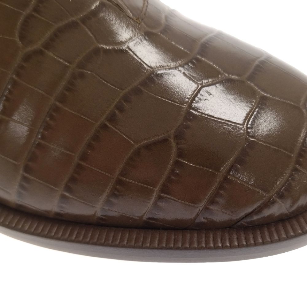 FENDI (フェンディ) サイドゴア クロコ型押し ヒールブーツ ブラウン